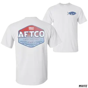 AFTCO Sunset Shield Fishing T-Shirt, Patriotic Outdoor Graphic Tee, Soft Cotton Blend Shirt, Coastal Angler Apparel for Men & Women, American Fishing Gift