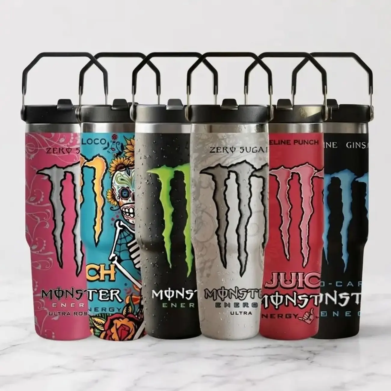 Mon.Energy Inspired Tumbler Cup 30oz With Handle & Straw, Unleash The Best With You Stainless Steel Mug, Perfect For Gym Lovers & Gamers, Aesthetic White Mug, Flasks Viral Gift Idea 2026