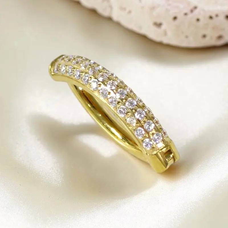 Cz Crusted Clicker Belly Button Ring - 3-Sided Gem, Gold, Silver, Titanium Belly Piercing Jewelry
