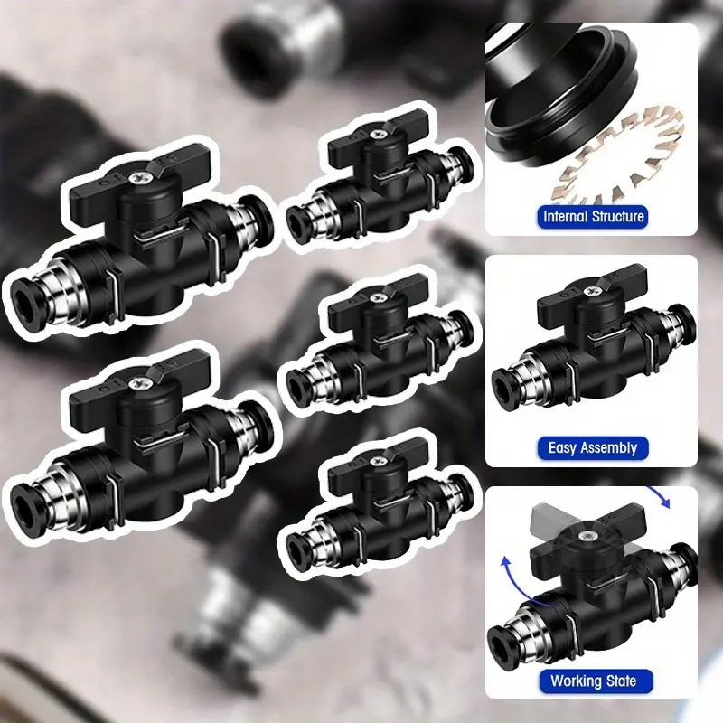 5 Pieces 2-Way Pneumatic Ball Valve, 1/4" x 1/4" Push-To-Connect, 32-140°F, 50 PSI for Water, with Adaptability & Automation for Home Improvement Watering Irrigation Efficiency Control, 32 To 140 Degrees Fahrenheit