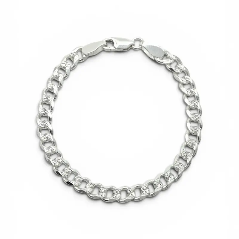 925 Sterling Silver Diamond-Cut Cuban Link Bracelet - 3mm Dainty Chain, Diamond Accents, Chain Pattern, Unisex, Available in 7" & 7.5" Sizes