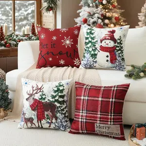 4pcs Christmas Cushion Covers Set, Tree Snowman Stripe Pattern, Zipper Closure, Single-Sided Print, Home Decor Sofa Car Outdoor Seat Pad