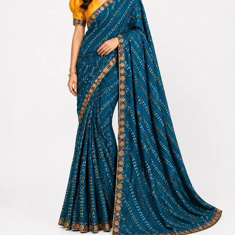 Beautiful Saree with Fully Stitched Blouse Traditional Women's Wear Rajastani Gorget Mix Fabric Short Sleeves Elegant Womenswear Clothes