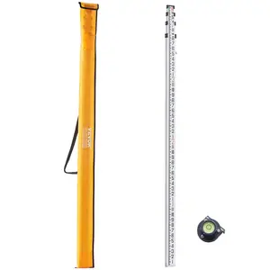 【Spotlight Day】VEVOR Aluminum Grade Rod, 14-Feet/8ths 4 Sections Telescopic Measuring Rod, Double-Sided Scale 1/8in Leveling Rod Stick, Aluminum Alloy Survey Rod w/ Bubble Level &Carrying Bag for Houses,Walls,Floors