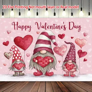 1pc Valentine Banner Happy Design Pink Red Gnome Pattern Polyester Material for Wedding Valentine Party Multipurpose Celebration Decor