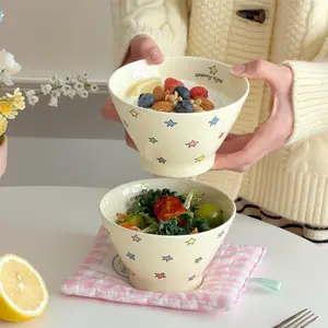 Creamy Star Ceramic Rice Bowl, High-Quality Fruit Yogurt Bowl, Salad Serving Bowls, Ceramic Food Bowl, Microwave Dishwasher Safe, Perfect for Kitchen, Restaurant, Dessert Shop