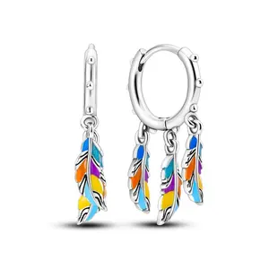 NARMO Dreamcatcher Feather Earrings for Girls and Women,S925 Silver Plated Dangle Earrings with Colorful Enamel, Bohemian Style Jewelry Gift for Birthday, Christmas, Graduation