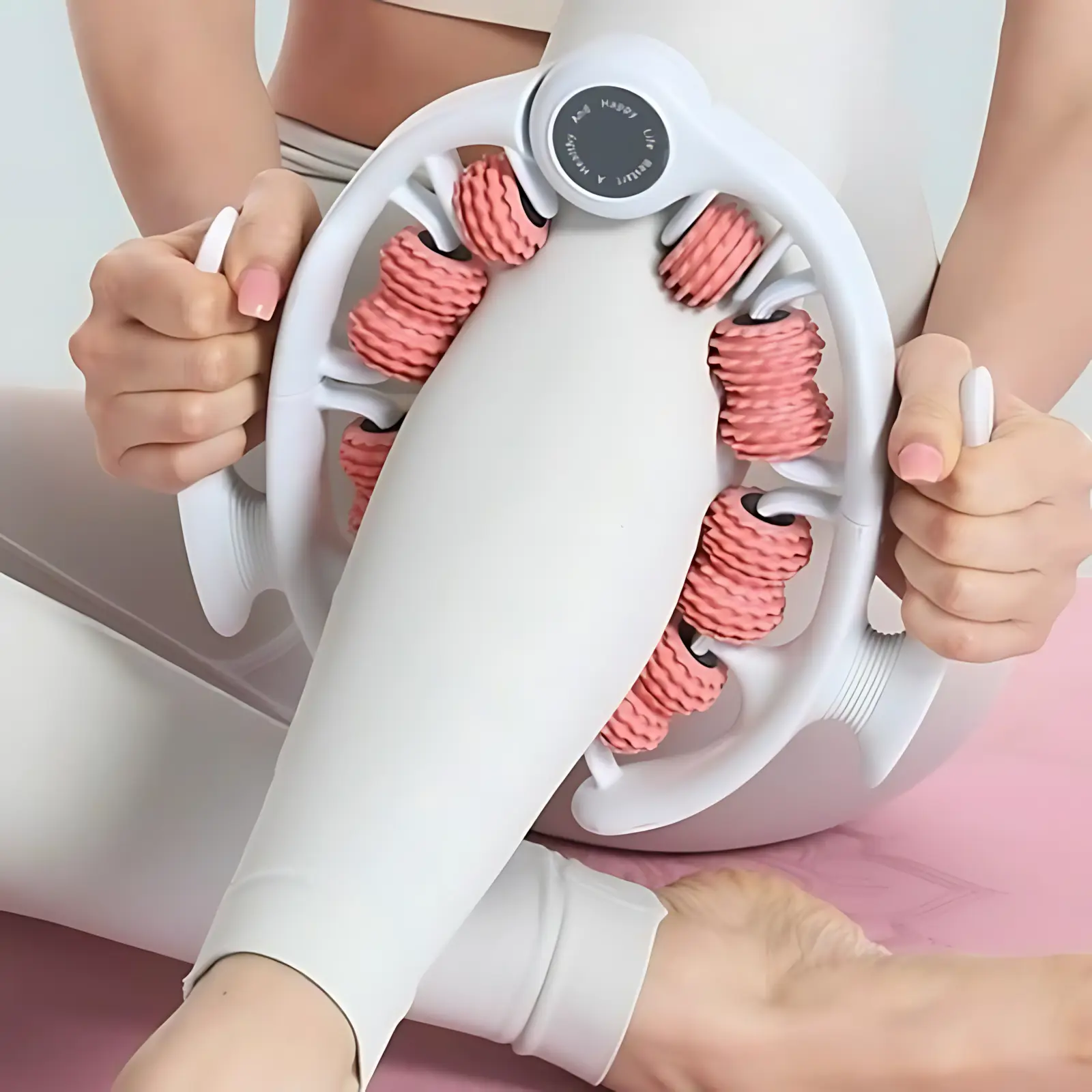 U-Shape Push-Pull Leg Massager Roller, Manual Body Care Tool for Deep Tissue Toning and Sculpting of Thighs, Calves, & Arms, Pink