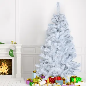 White Unlit Artificial PVC Christmas Tree with Metal Stand - Holiday Bushy Pine Tree Indoor Outdoor