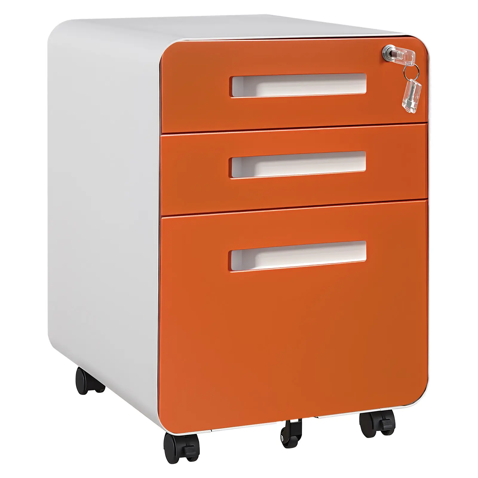 3 Drawer File Cabinet for Home Office, Under Desk Mobile Filing Cabinet with Lock for A4/Letter/Legal Size, 5 Wheel Anti-tilt Rolling File Cabinets, Fully Assembled, Orange/Blue/Yellow/White/Black