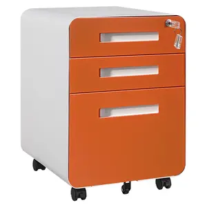 3 Drawer File Cabinet for Home Office, Under Desk Mobile Filing Cabinet with Lock for A4/Letter/Legal Size, 5 Wheel Anti-tilt Rolling File Cabinets, Fully Assembled, Orange/Blue/Yellow/White/Black
