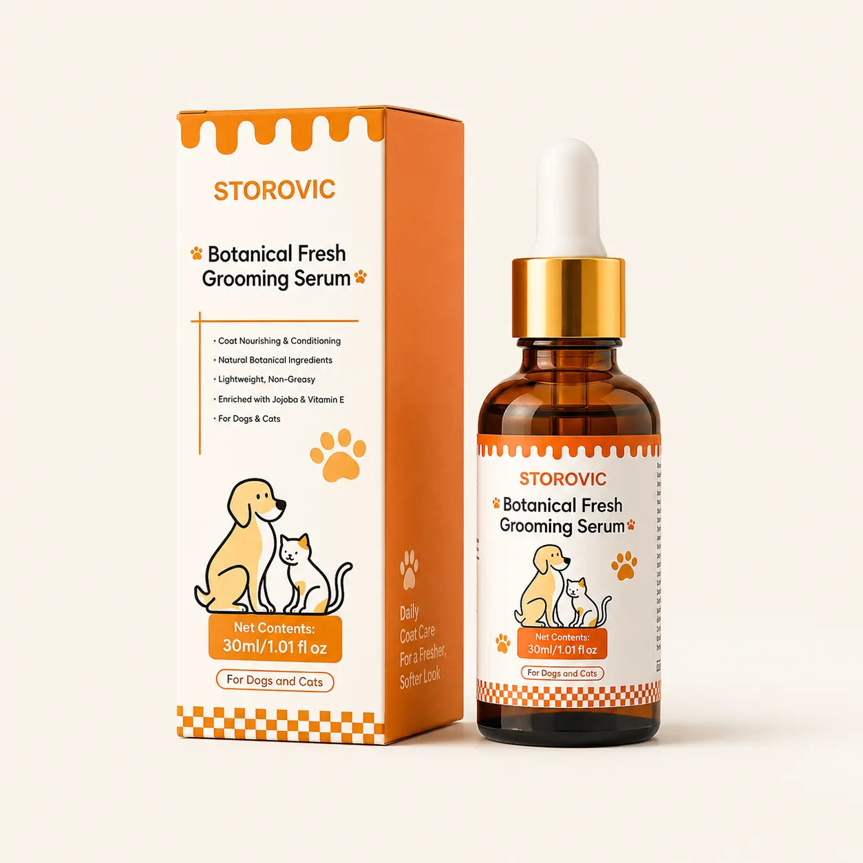 STOROVIC Botanical Oil Pet Grooming Serum for Dogs & Cats, 30ml/1.01fl oz Bottle, Lightweight Non-Greasy Lavender-Scented Coat Softener, Frizz-Smoothing Dry Fur Conditioner, 24-Month Shelf Life, Daily Use, 24 months, Smooths Frizz & Adds Shine, Fresher, 1