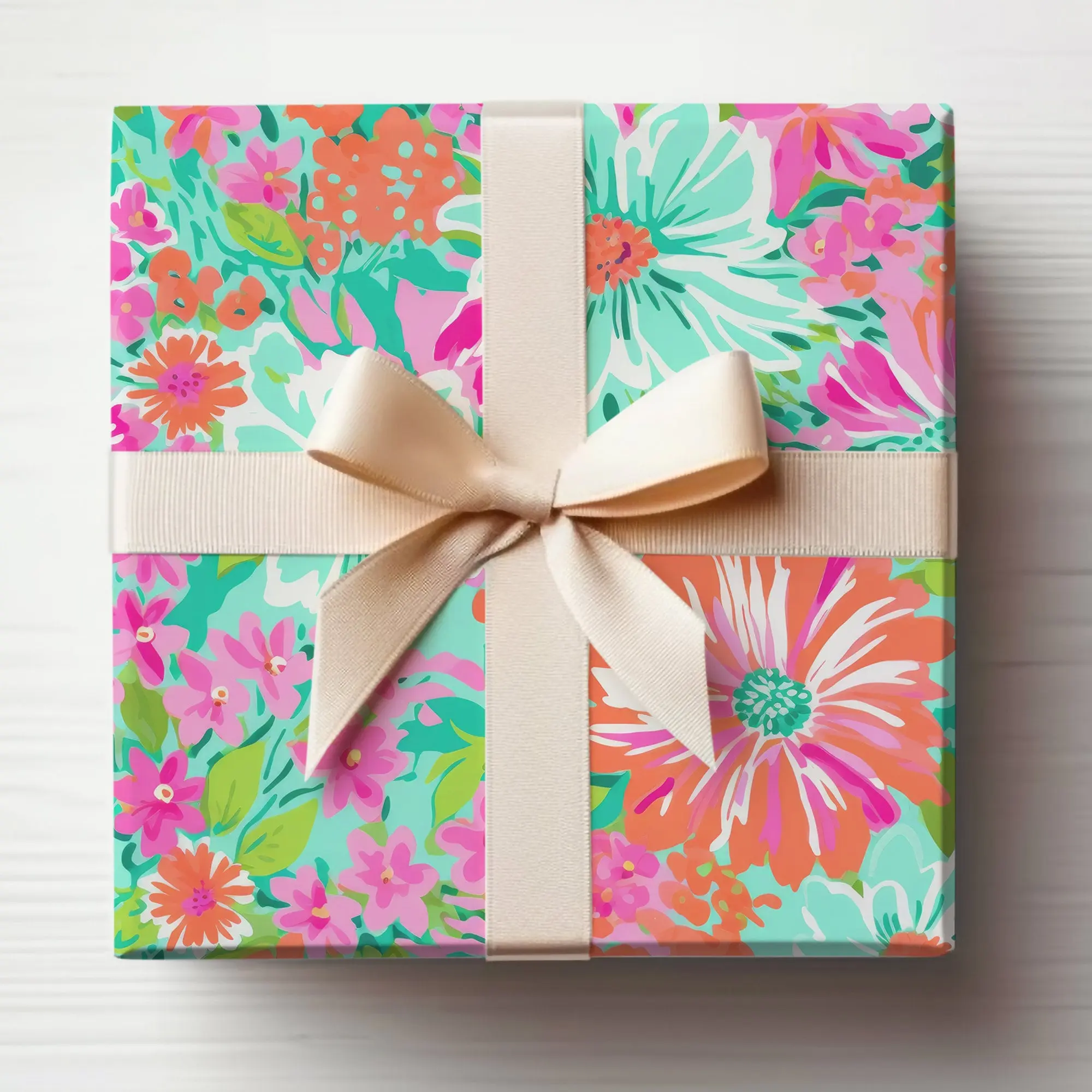 Tropical Daisy Wrapping Paper Roll, Daisy Gift Wrap Birthday Wrapping Paper, Girly Wrapping Paper Roll Preppy Wrapping Paper Neon Flowers