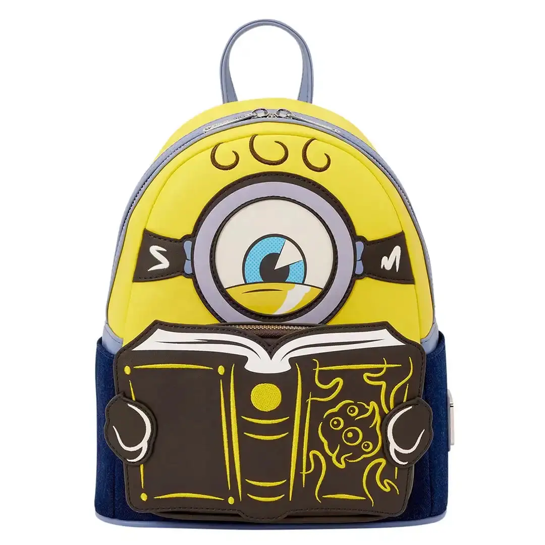 Faux Leather Mini Backpack for Children, Unisex Monsters Cartoon Character Bag with Applique and Embroidery, Casual Zip Daypack, 9” W x 10.5” H x 4.5” D, Minion Theme, Zipper