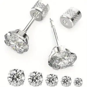 5Pairs Threadless Flat Back Stud Earrings Small Stud Earrings for Women Men Surgical Stainless Steel Cubic Zirconia Earrings Studs Push-in Cartilage Helix Tragus Piercing Jewelry
