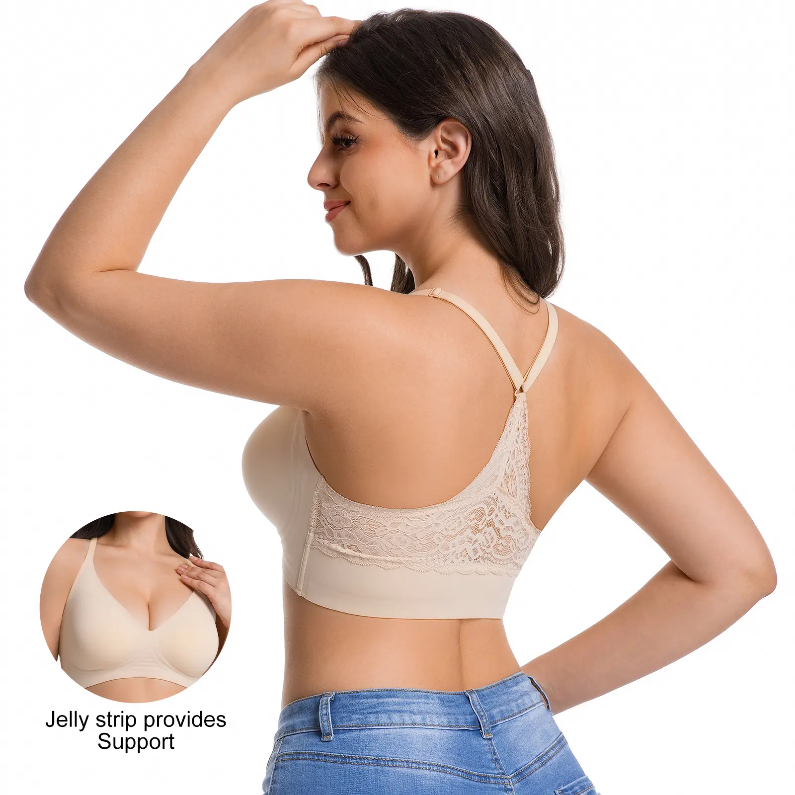 Lusait Women's Seamless Wireless Lace Bra Mothersdaygift Triangle Back Soft Jelly Bra Pullover Bra Seamless Wireless Lace Racerback Bralette Buttery Soft Comfort tiktokshopspringglowup backtoschool
