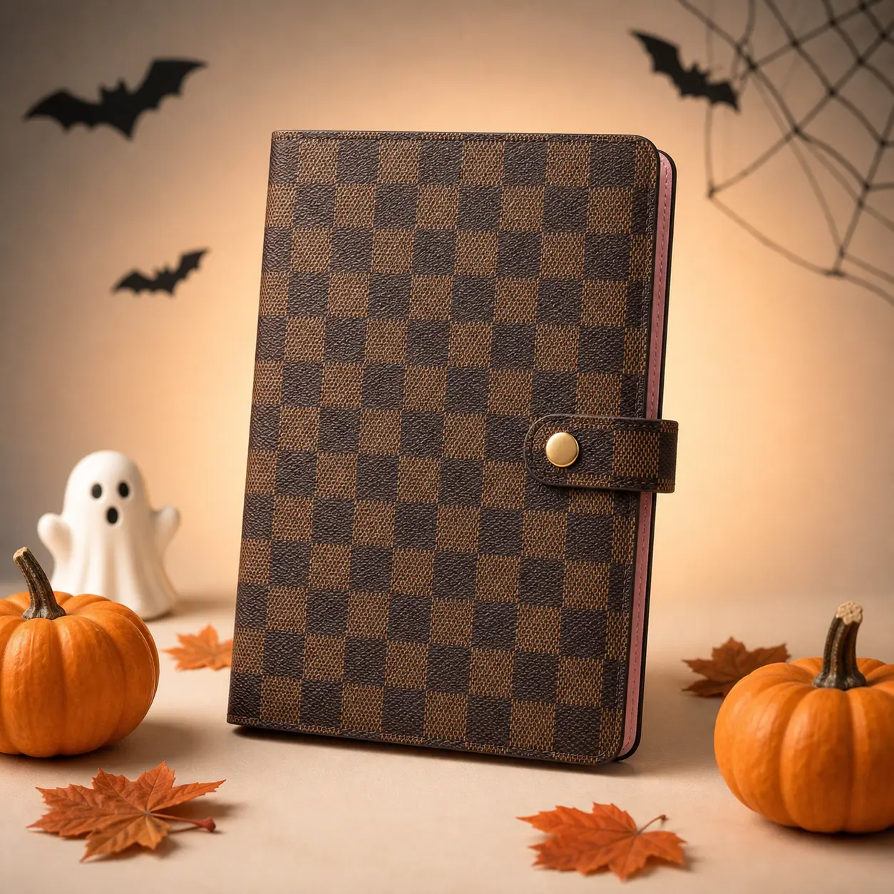 A5 Refillable Planner Binder with 80 Grid Pages, Aesthetic Checkered PU Leather 6-Ring Notebook with Card Slots, Pen Loop and Snap Closure, Undated Daily Agenda, Budget Journal and Personal Organizer for School, College, Office and Travel