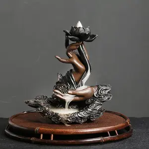 Backflow Incense Burner, Handmade Resin Lotus Buddha Hand Waterfall Incense Burner, Home Fragrance Holder for Home Relaxation Decor, Scented