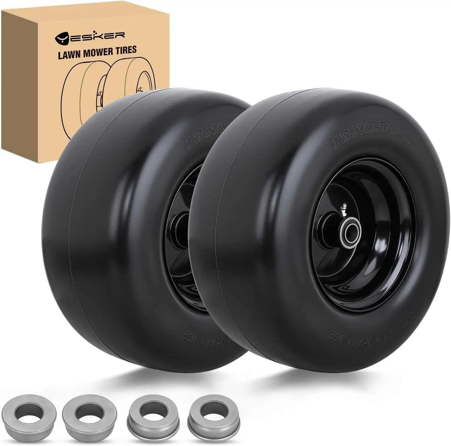 Yesker 2-Pack 13x6.50-6 Solid Lawn Mower Tires, 13" Flat-Free Polyurethane Tires with 3/4" Axle Bore & 3.25" Hub Length, Airless Replacement Wheels for Riding Lawn Mowers