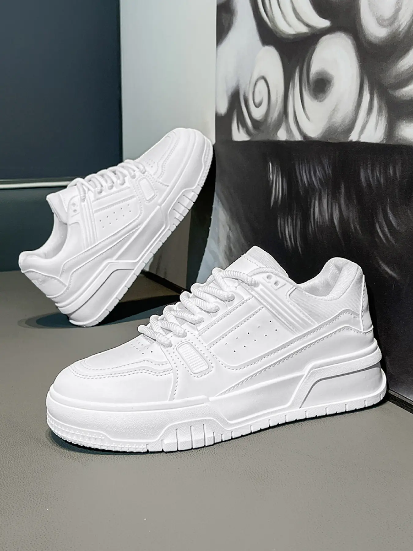 Teens' Chunky Sole Platform Sneakers | Matte Black Skate Shoes | Unique Casual Design Walking Shoes, Sports Shoes, Thick Soled Sneakers