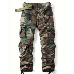 Elg New Men's Casual Cargo Pants Wild Camo Pants Combat Work Pants Lightweight Casual Work Outdoor Ripstop Wild Multi-Pocket Pants(No Belt)