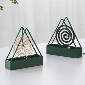 1pc Elegant Triangle Mosquito Coil Holder - Metal Hanging Ash Catcher, No Electricity Needed, Creative Home Incense Burner with Sleek Design for Summer Decor, Incense Holder|Modern Home Decor|Metallic Finish, Mosquito Repellent