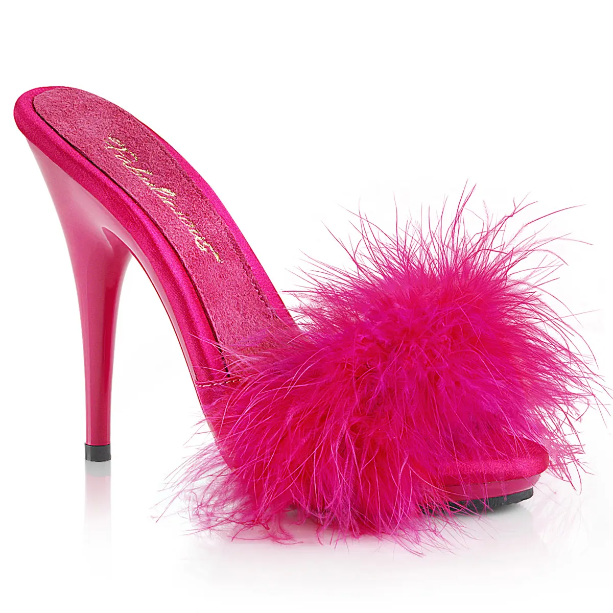 Fabulicious High Heels for Women, Poise-501F Hot Pink Marabou Fur Stiletto Sandals with a 5" Heel, Stylish Slip-On Footwear
