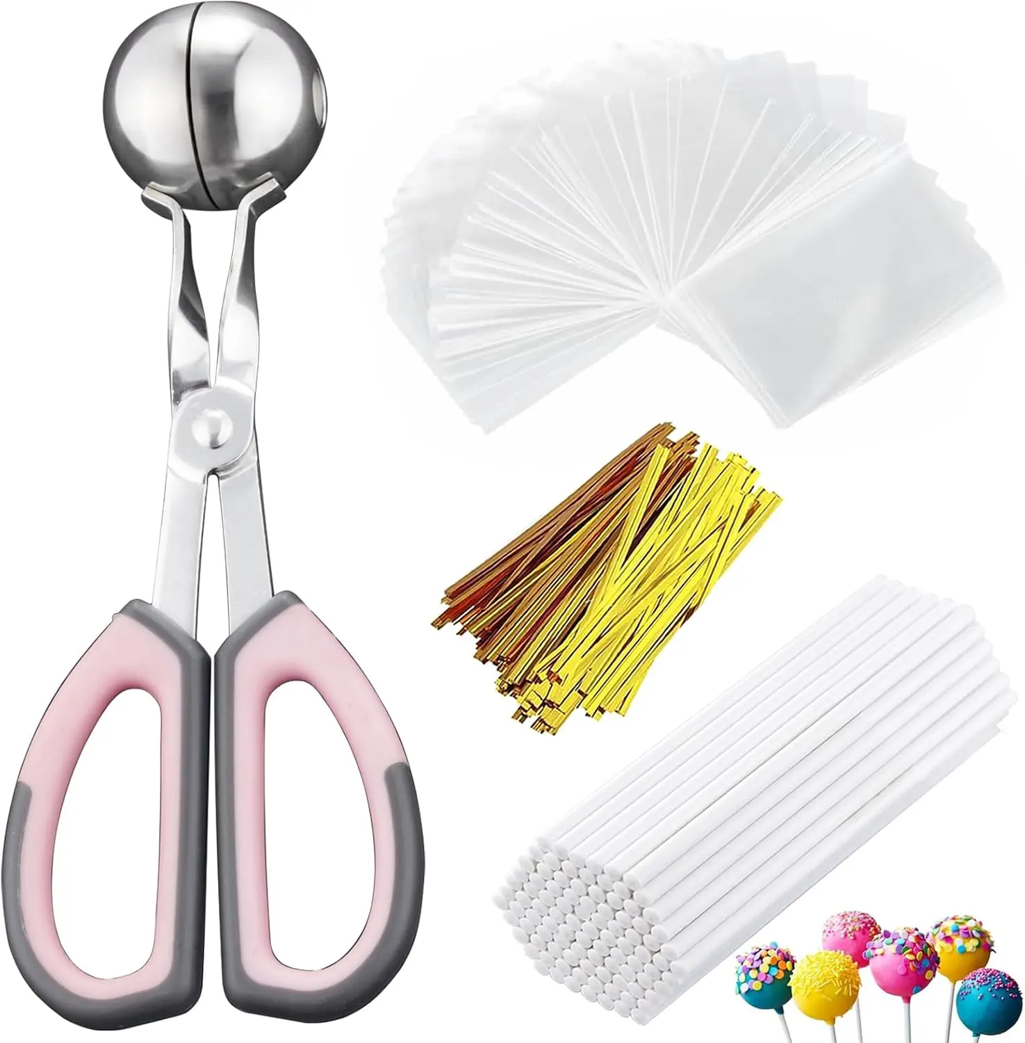 Lollipop Cake Pop Treat Bag Kit, Including 100Pcs Cake Pop Sticks, 100Pcs Parcel Bags, 100Pcs Twist Ties and 1 Cake Pop Mold, Cake Pop Maker Tools for Lollipops, Candies, Chocolates, Cookies - Home Improvement.