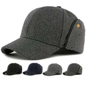 HT5009 Baseball Cap New Autumn Winter Caps for Men Thick Warm Snow Ski Earflap Cap Fleece Lined Wool Baseball Hat Father Dad Hat