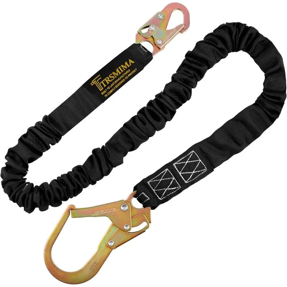 Polyester Single-Leg Adjustable Retractable Safety Harness Lanyard Strap - 6 FT, Internal Shock Absorbing, Fall Arrest Hook for Climbing Tree Fall Protection, 6 Ft Long
