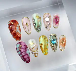 Handmade Gel Press On Nails: Custom Starburst Design