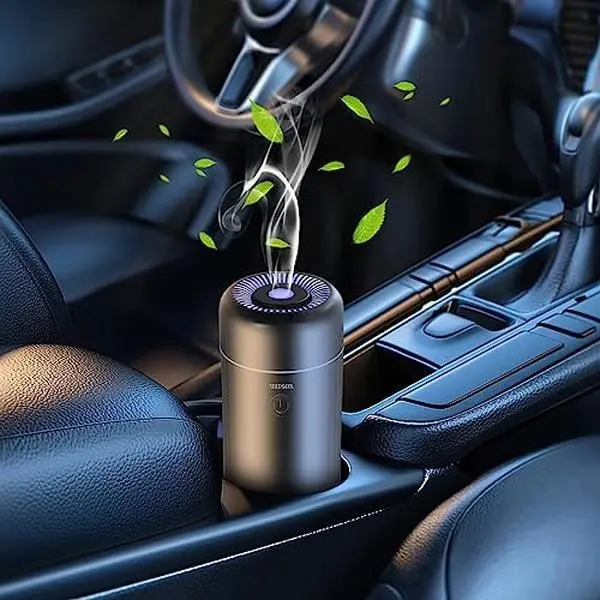 Car Aromatherapy Diffuser Mini USB Essential Oil Humidifier, 7-LED Color Changing Air Scent Diffuser for Car Home Office Bedroom, Black