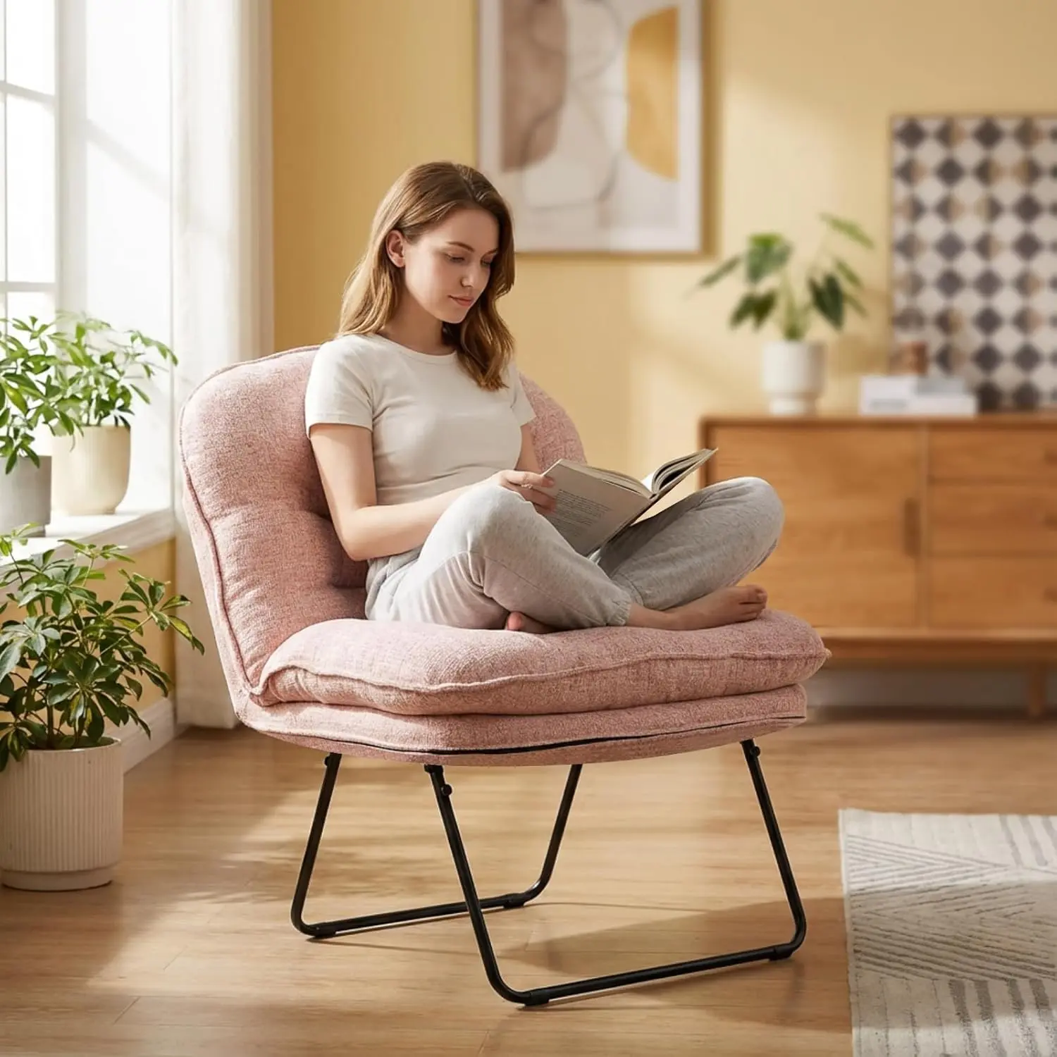 Comfy Saucer Chair, Foldable Padded Chairs for Bedroom, Dorm & Gaming, Foldable Fashion Floor Chair with Back Support for Small Spaces Comfy Saucer Chair, Foldable Padded Chairs for Bedroom, Dorm & Gaming, Foldable Fashion Floor Chair with Back Support for Small Spaces
