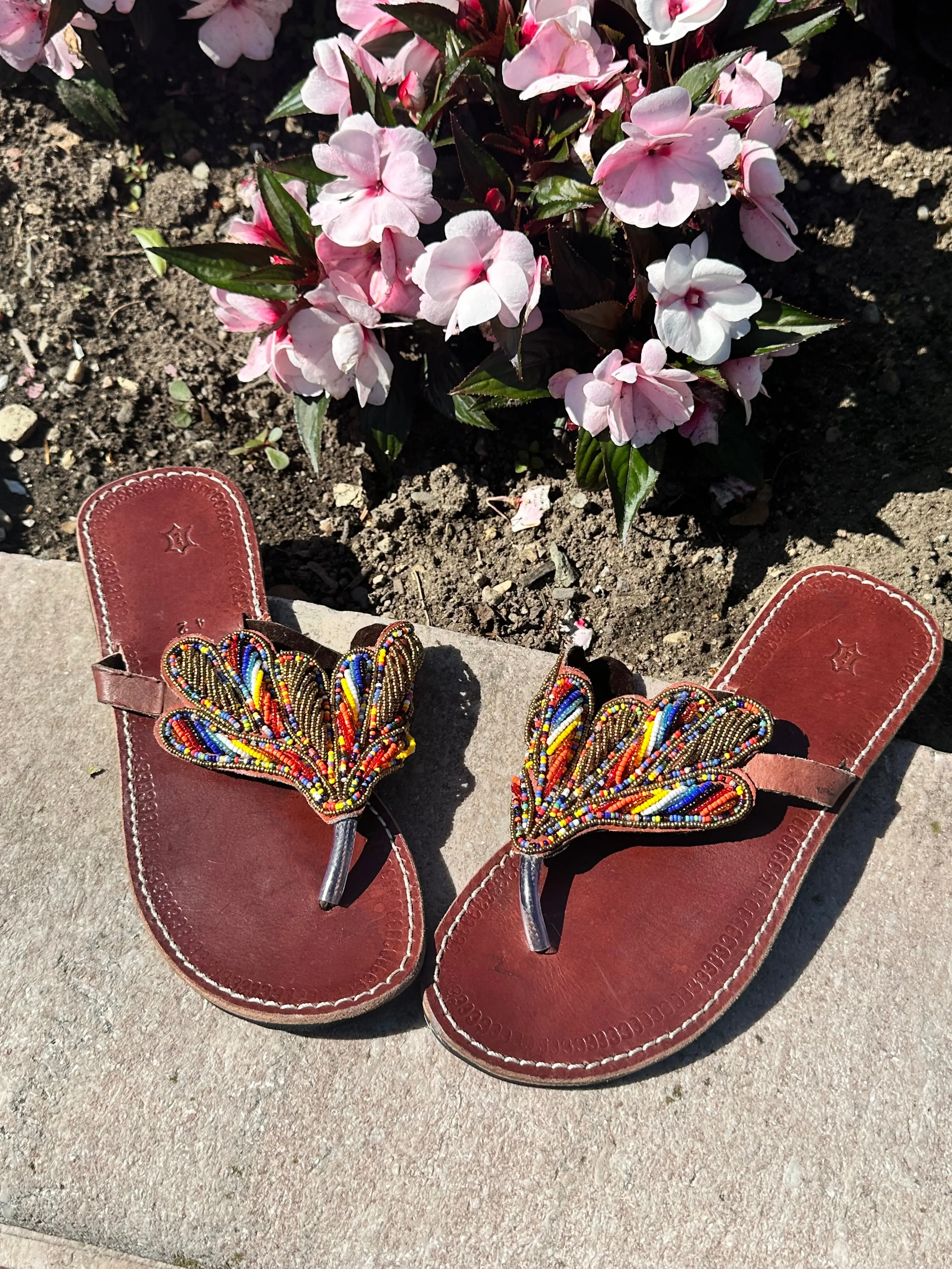 Women’s African Maasai Beaded Sandals Size 10 - Handmade Leather Boho Shoes