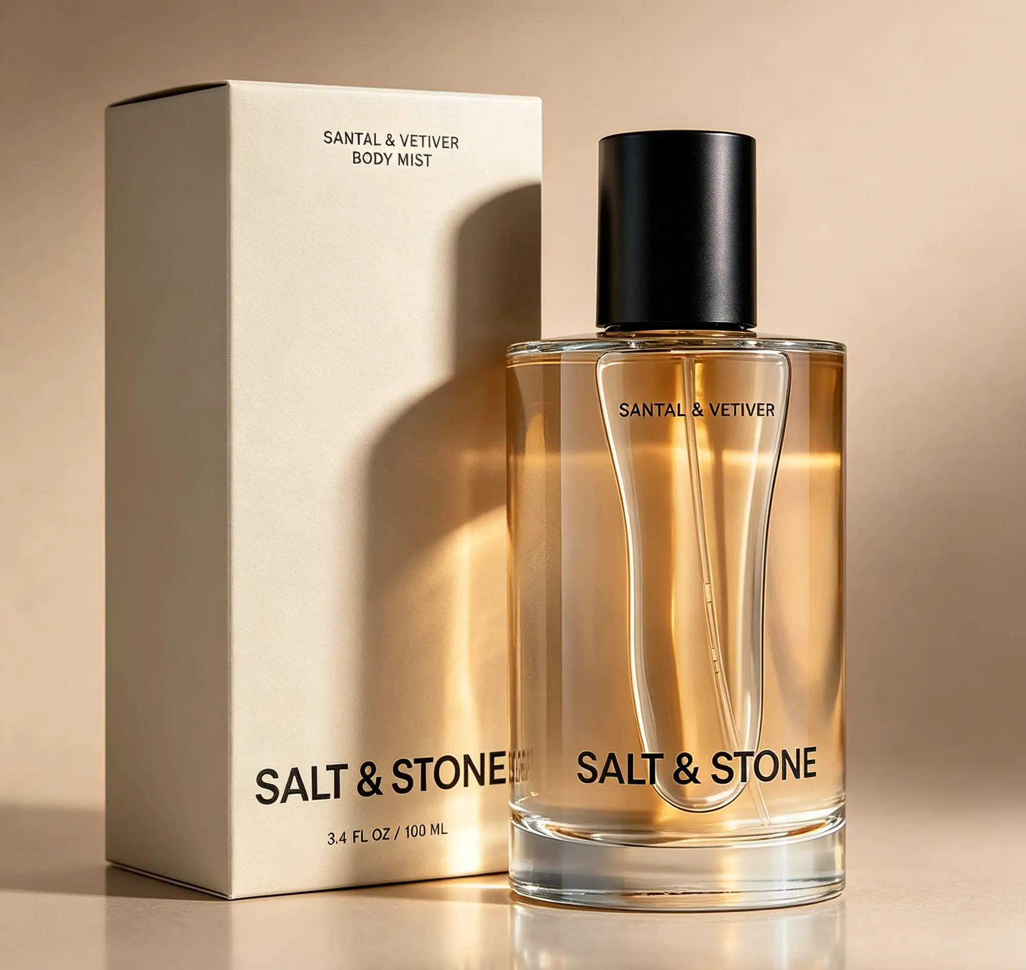 Salt & Stone Santal & Vetiver Unisex Body Mist 3.4 fl oz 100ml, Skincare Infused Hair & Body Spray with Glycerin & Red Algae, Hydrating Vegan Cruelty-Free Woody Earthy Fragrance for Men Women