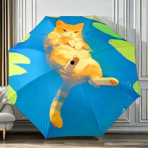 Innovative design folding umbrella with a cat in the pond pattern, suitable as a birthday gift, for various holidays, travel, and gifting.