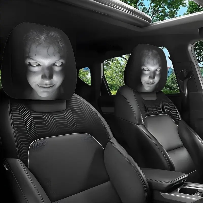 2 Pcs Halloween Horror Portrait Car Headrest Covers, Unique Halloween Car Interior Accessories, Universal Fit Decorations, Interior Accessories For Car