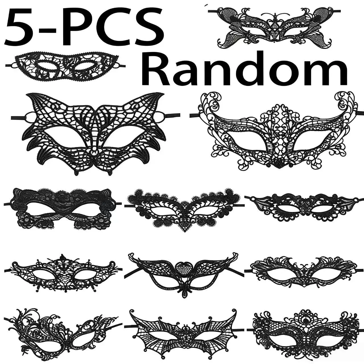 5 Pcs Sexy Lace Eye Mask Set, Half Face Masquerade Masks for Women, Party Role Play, Halloween, Music Festival, Costume Accessories, Party Accessory