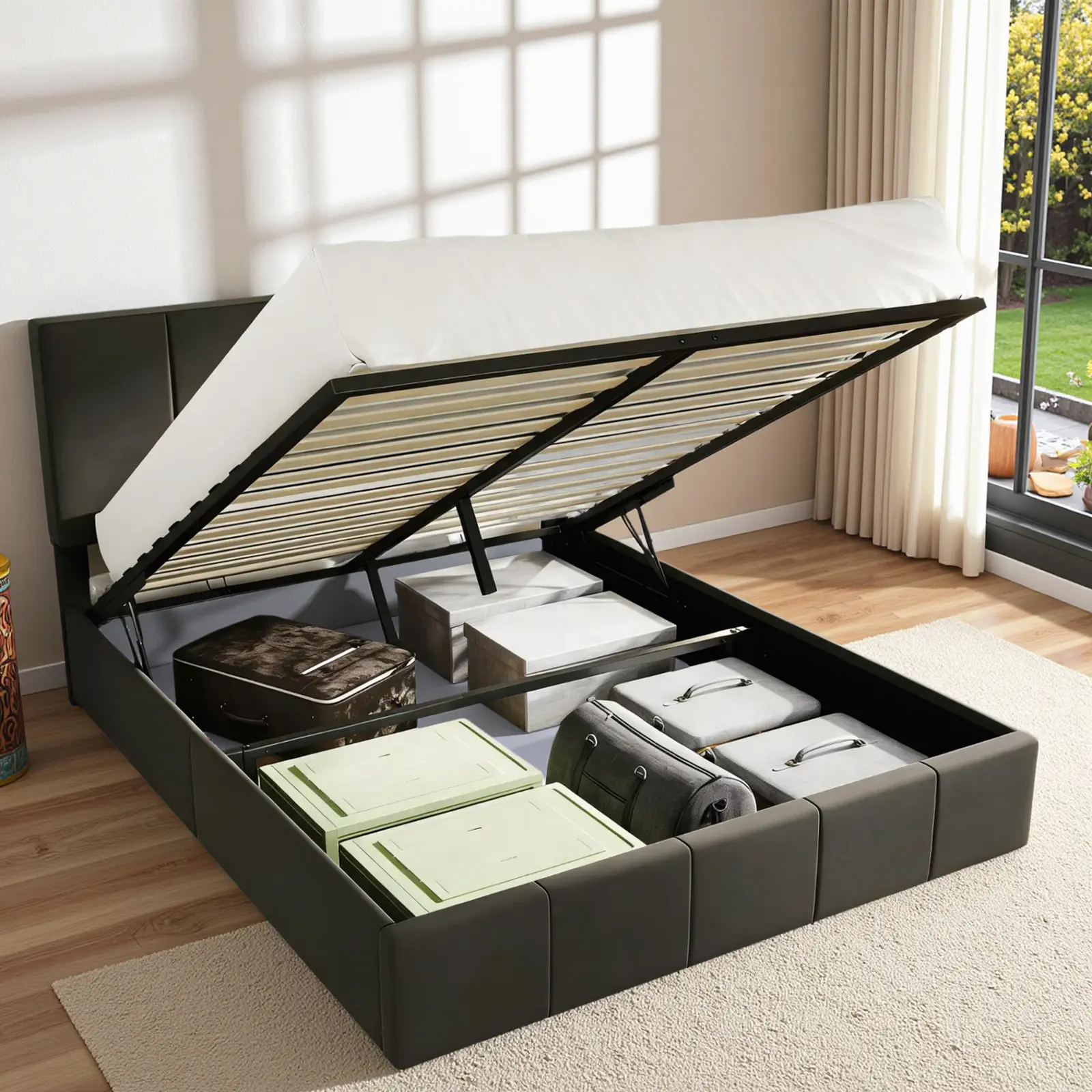 MUTICOR Velvet Upholstered Lift-Up Storage Bed Frame,Gas Lift Platform Base with Large Storage, No Box Spring Needed，Full/King/Queen Size Bed Frame#TikTokShopDealsforYouDays#DealsforYouDays#Summervibes#Summergarden