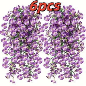 6-piece hanging realistic three-color purple flowers, UV-resistant artificial flowers that resemble real ones, suitable for outdoor gardens, porches and balconies decoration, indoor home decoration, wedding decoration, Christmas decoration, applicable to