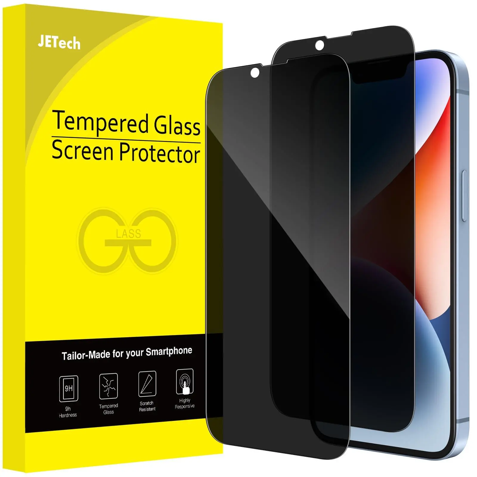 JETech Privacy Full Coverage Screen Protector for iPhone 17e / iPhone 16e / iPhone 14, Anti-Spy Tempered Glass Film, Edge to Edge Protection Case-Friendly, 6.1-Inch Display, 2-Pack Protective Cellphone