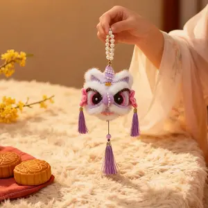 2026 Year of the Horse Lion Dance Hangable Resin Ornament, Traditional Chinese Fortune Souvenir, Lightweight Polyester Pendant for Car-Home Decoration, Lunar New Year Lucky Gift
