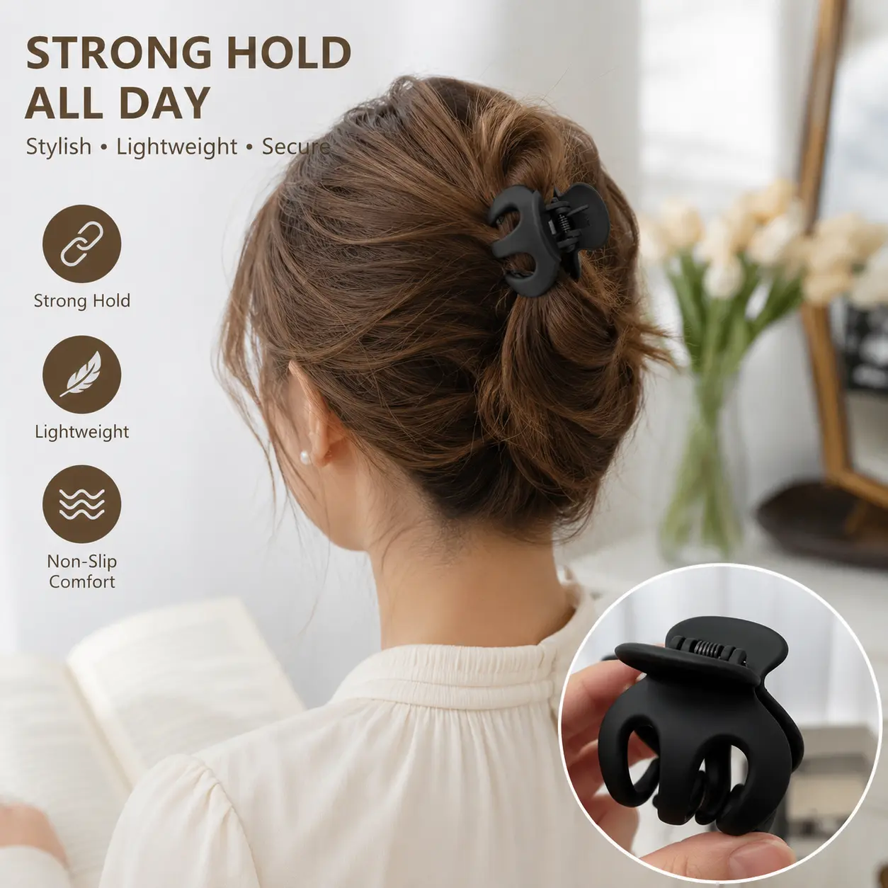 Matte Black Mini Hair Claw, Strong Hold Non-slip Clip for Women's High Ponytails, Messy Buns, and Daily Use, Hair Clips, Claw Clip