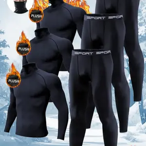 Men's 6-Piece Warm Tech Fleece Base Layer Set, High Neck Tight-Fitting Long Sleeve Top & Pants, Fleece-Lined Sports Underwear, Winter Training, Skiing, Running