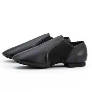Linodes Jazz Shoe Slip-on for Women and Men's Dance Shoes Unisex Leather Upper Elastic Leather Shoes Split Sole Arch Insert