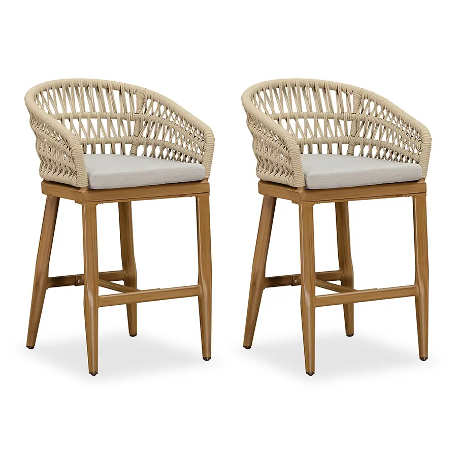PURPLR LEAF Bar Stools Chair Set of 2, Rattan and Aluminum Frame with Comfortable Cushion,dorm essentials,home decor