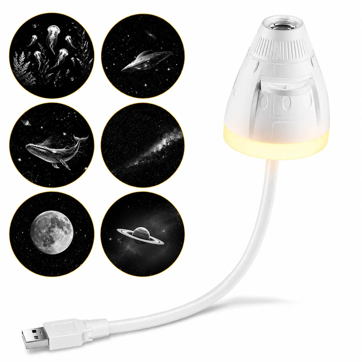 2-in-1 Portable Galaxy Projector Night Light, USB LED Projection Lamp with Adjustable Brightness, Simple Control, 6 Projection Films for Bedroom Ceiling Wall Decor to Light Up Your Space