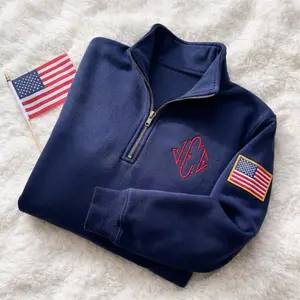 Monogram Quarter Zip Sweatshirt, Embroidered USA Flag Sleeve Sweater, Initials Personalized For Mother's Day, Father's Day Gift