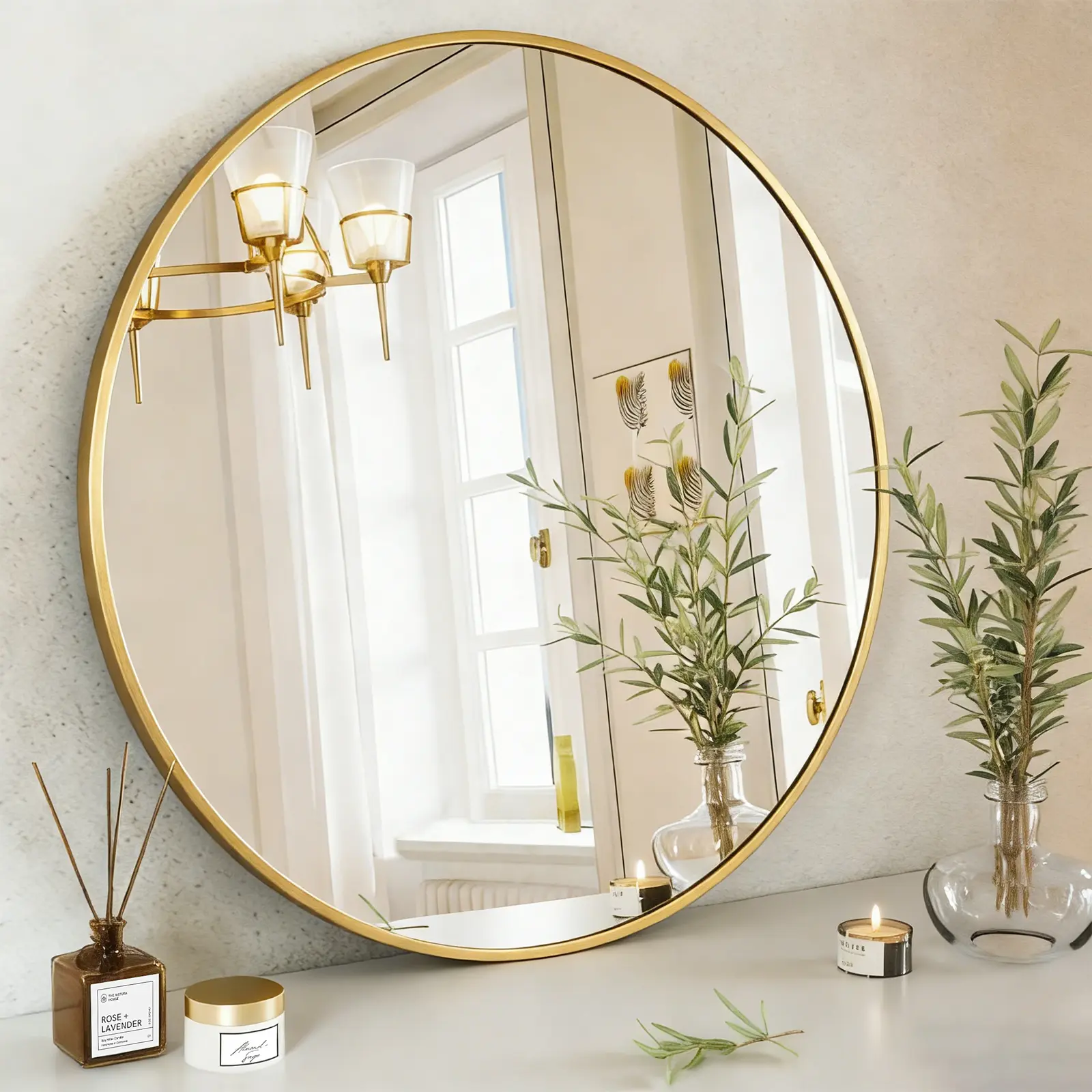 Modern Round Wall-Mounted Mirror – Shatterproof Aluminum Frame, Explosion-Proof & Safety Design, Durable Metal Mirror for Living Room, Bathroom Decor