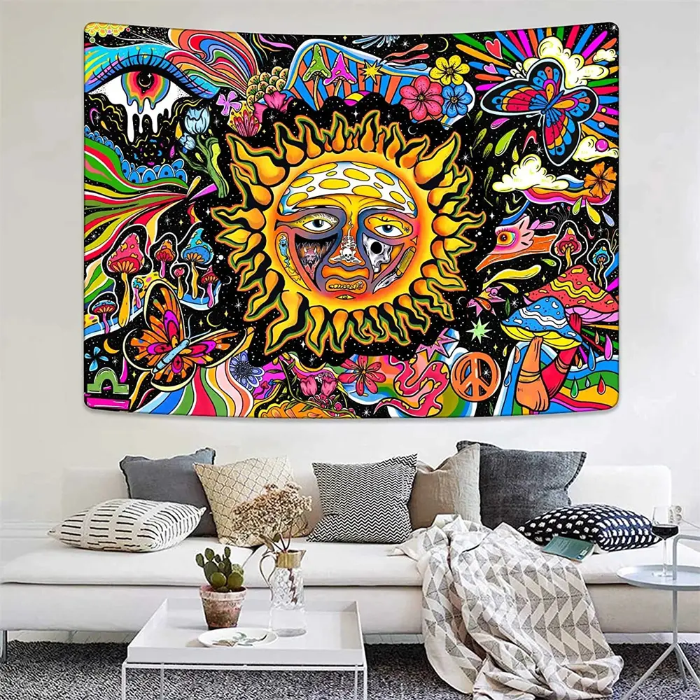 Psychedelic Mushroom Butterfly Tapestry Colorful Hippy Eye Sun Moon Gothic Tarot Mandala Aesthetic Room Decor Backdrops Cloth